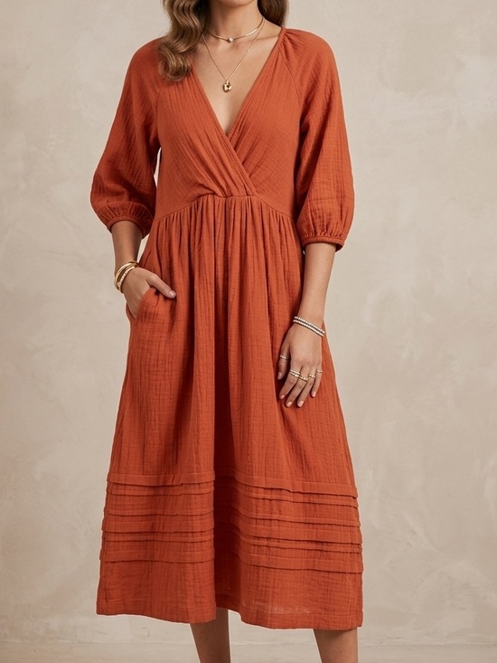 Universal Thread Dresses & Skirts - Madewell Burnt Orange Surplice V-Neck Pintuck Midi Dress XS Pockets